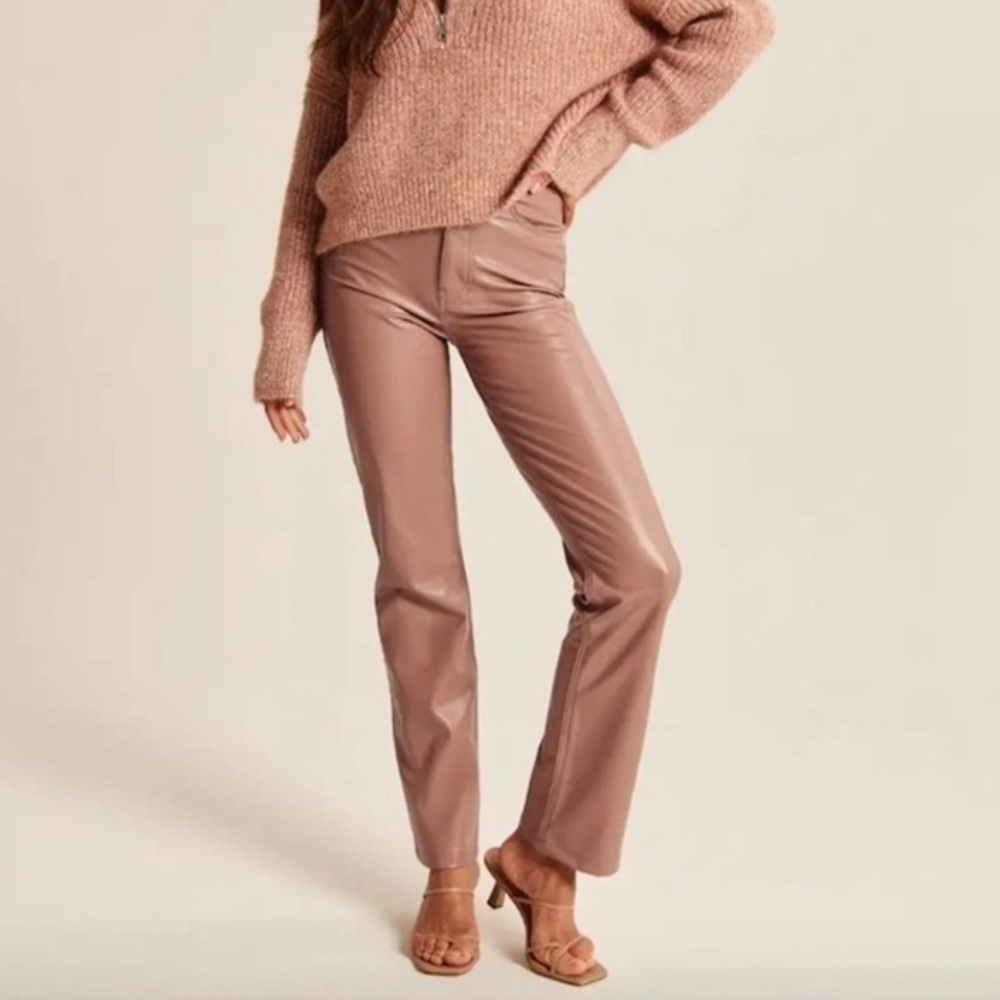 Abercrombie & Fitch Vegan Leather 90s Straight Ultra High Rise Pants Sz 24S Pink